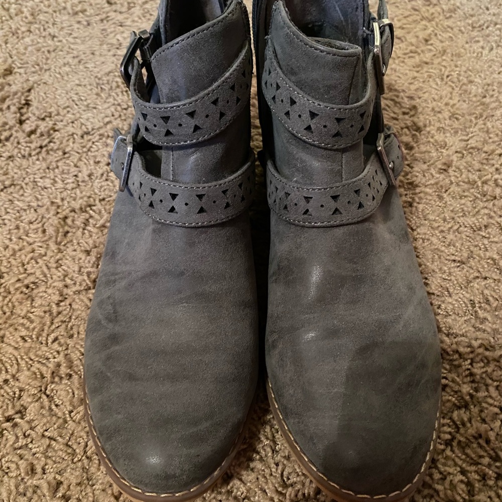 Dark Charcoal Gray Low Rise Ankle Boots